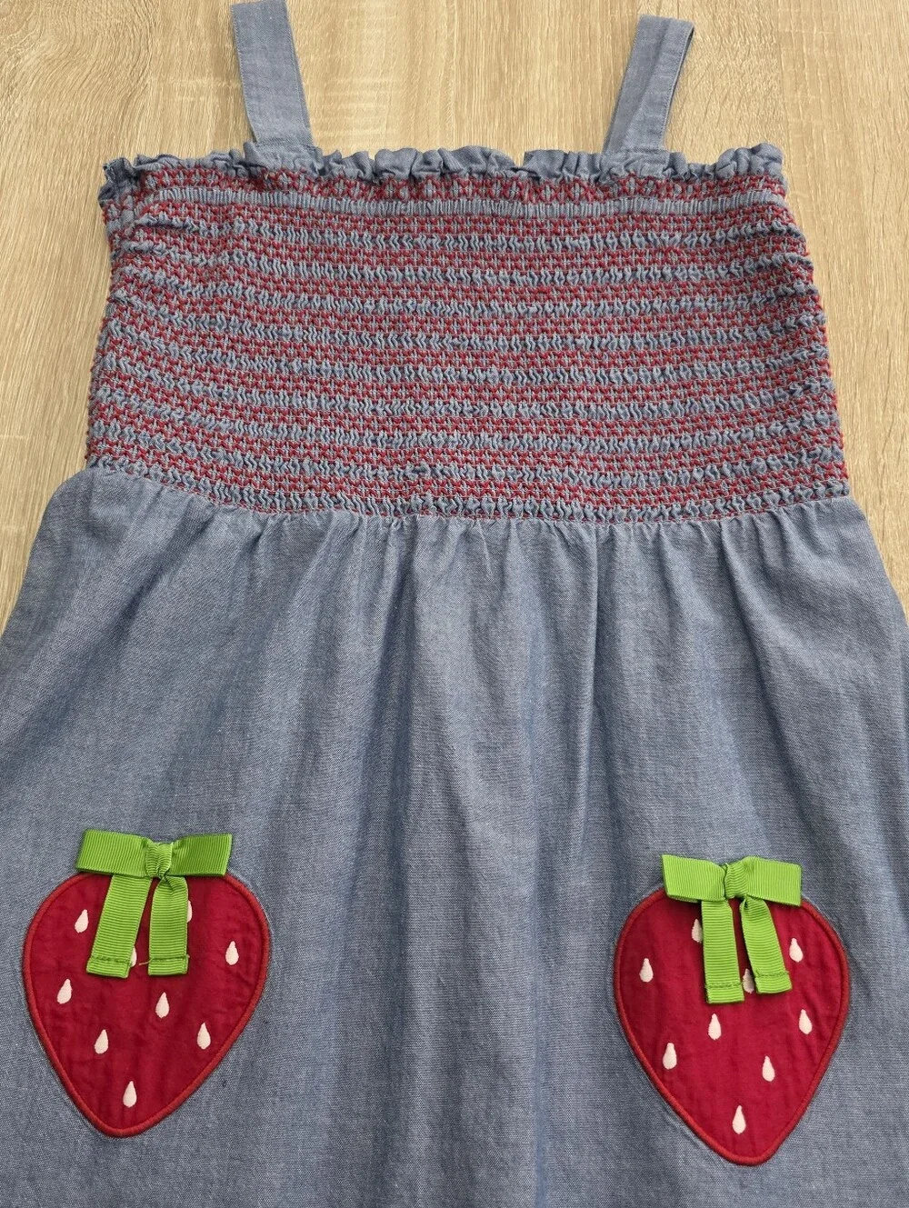 Gymboree Girls Strawberry Sweetie Blue Chambray Dress Size 12